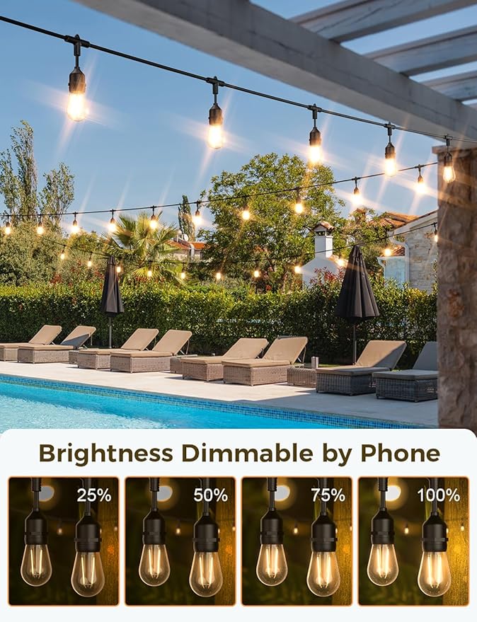 XMCOSY+ Outdoor String Lights, Smart Patio Lights 49Ft, APP WiFi Control, Work with Alexa, Waterproof Dimmable Edison Outdoor Lights for Patio Outside