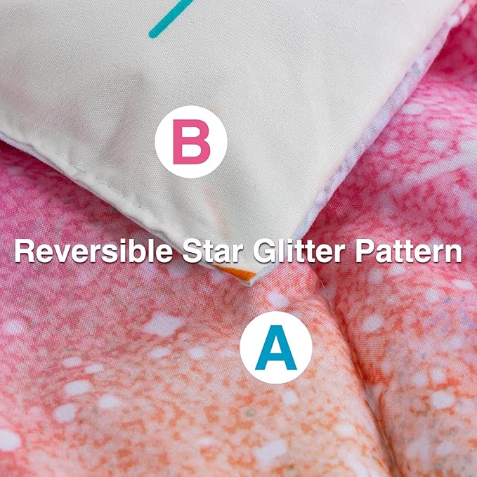 A Nice Night Galaxy Bedding Sets Outer Space Comforter 3D Printed Space Quilt Set Twin Size Glitter Pink Green Color,for Children Boy Girl Teen Kids