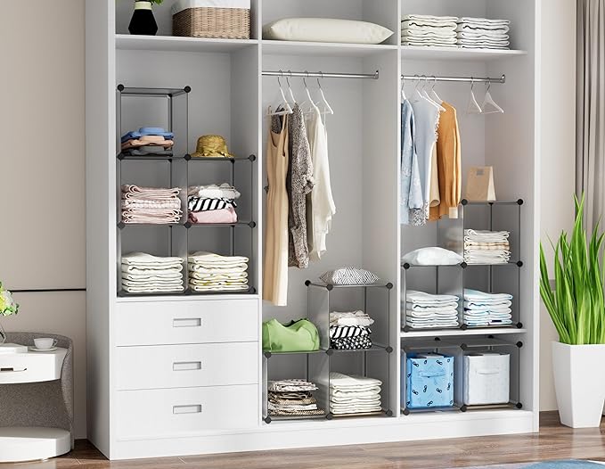HOMIDEC 6-Cube Light Grey Cube Storage Organizer, Modular Storage Shelf with Hammer, Bin Cabinet Closet Bookshelf for Living Room, Bedroom, Office, Each Cube Size 11.8 x 11.8 inch