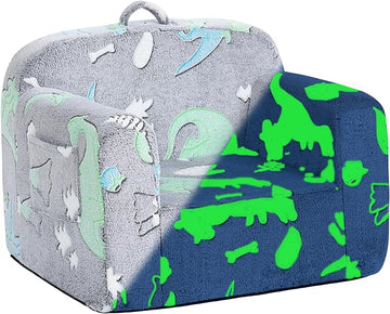 Tiita Kids Sofa, Children Couch with Carrying Handle & Side Pockets, Kids Foam Chair, Toddler Armrest Chair,Kids Read Sofa for Girl or Boy(Dark Grey Dinosaur)