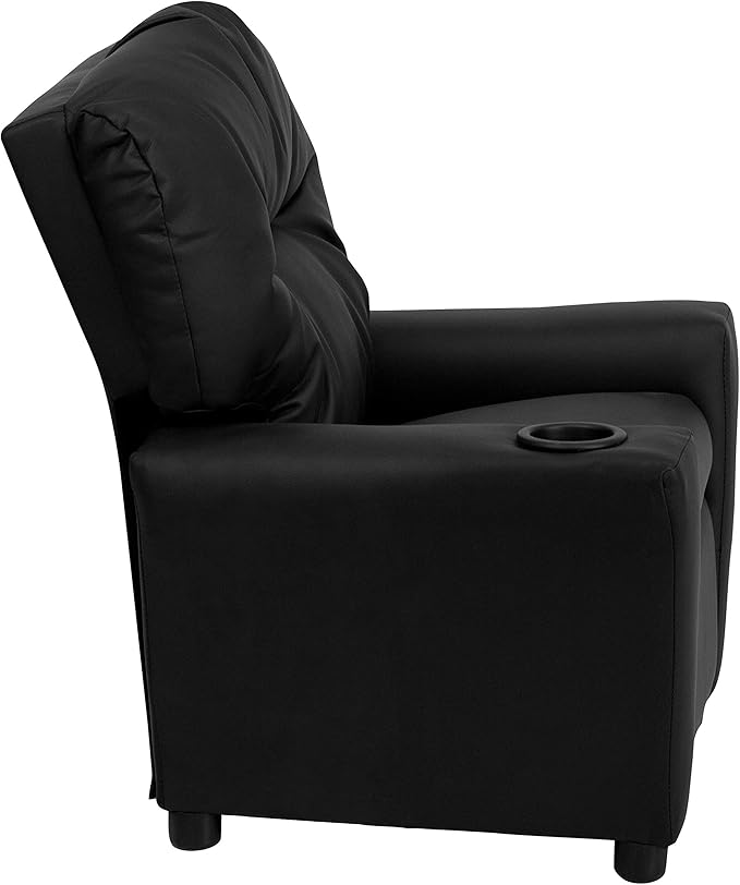 Flash Furniture Chandler LeatherSoft Kids Recliner with Cup Holder and Safety Recline, Contemporary Reclining Chair for Kids, Supports up to 90 lbs., Black