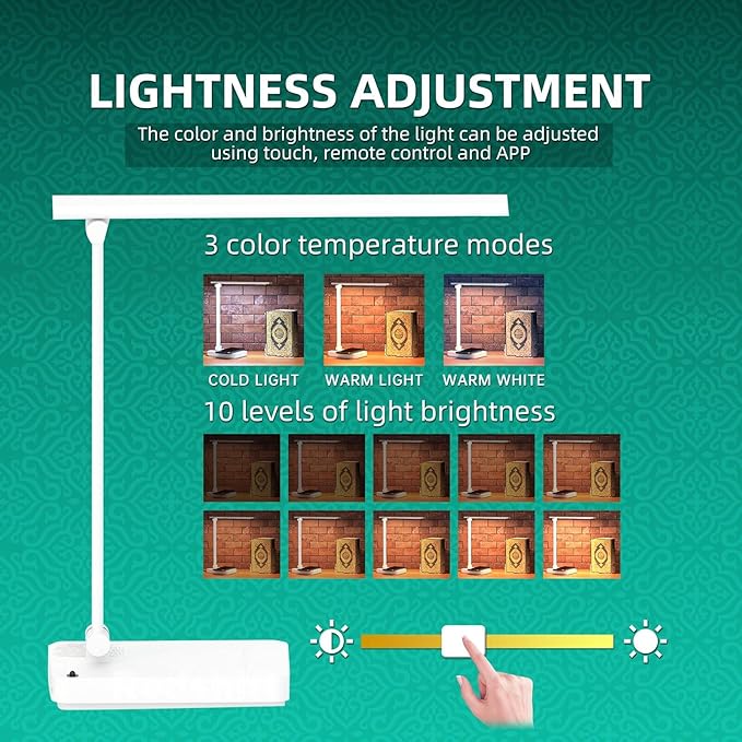 Equantu Quran Speaker Lamp with Wireless Charger, Quran Night Light Speaker with Remote, LED Bluetooth Touch Quran Light w/APP Contral, 7 Brightness Desk Lamp