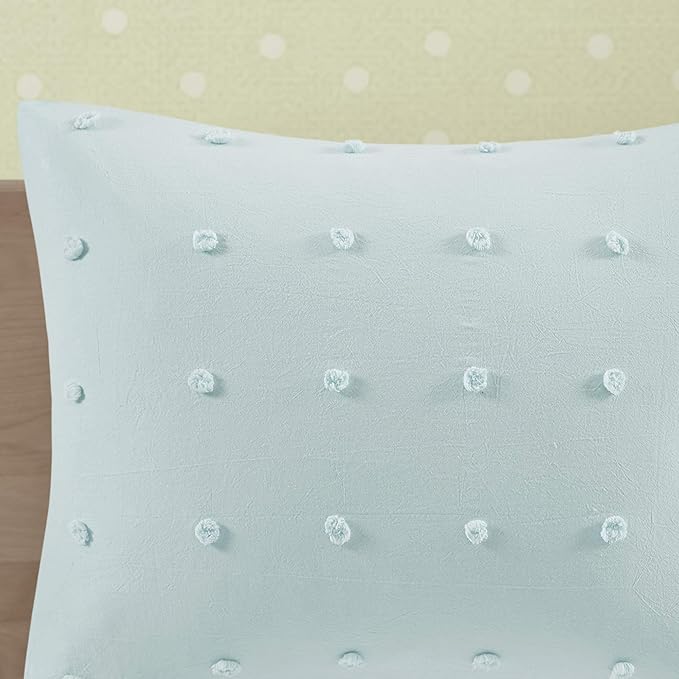Callie Cotton Jacquard Weave Colorful Pom Pom Kids Comforter sets, Down Alternative Shabby Chic All Season Girls Bedding, Bedroom Decor, Full/Queen,Aqua 5 Piece
