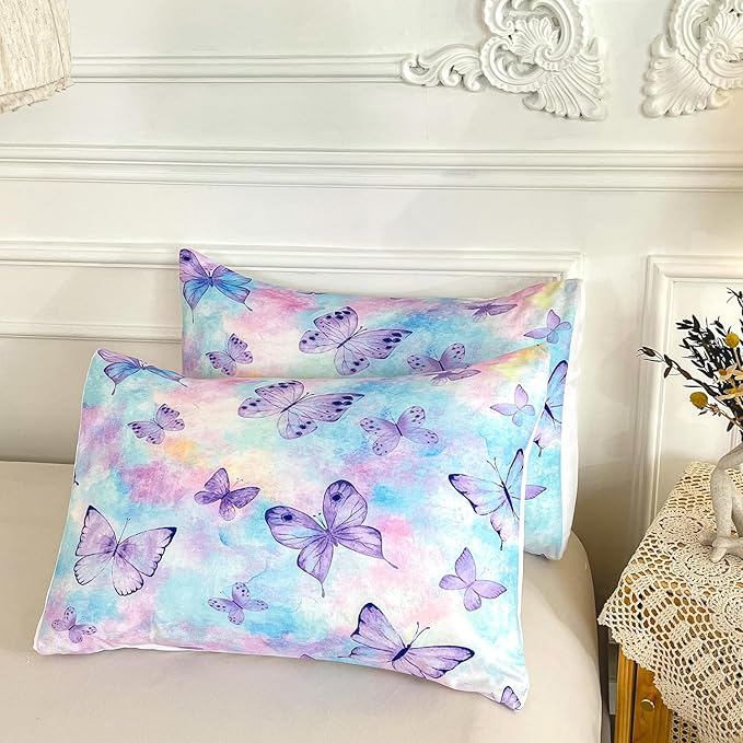 CVHOUSE Butterfly Queen Comforter Set for Girls Teens.Butterfly Queen Bedding Set,Butterflies Bedspread,Butterfly Duvet,Butterfly Bed Set,Butterflies Quilt Set 3 Pcs 1 Comforter and 2 Pillowcases