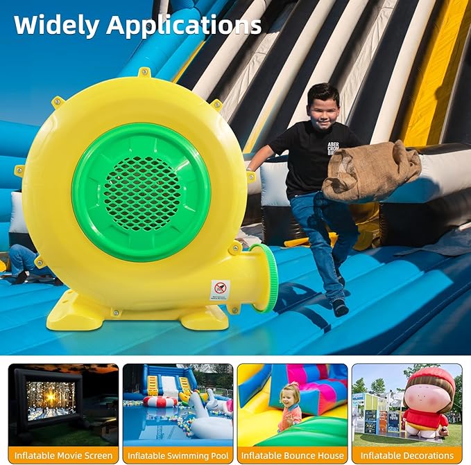 750W Air Blower, QILEBA 1HP Powerful Bounce House Blower for Inflatables, Portable Inflatable Bubble House Blower Fan Pump for Spray Booth, Bouncy Castle, Jumper, Water Slid, Blower Corded(750W)