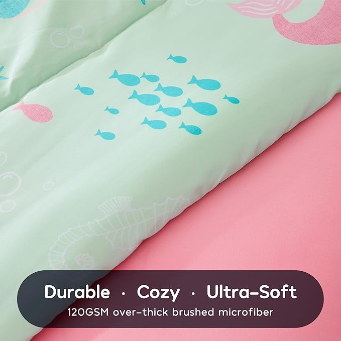SLEEP ZONE Kids Twin Bedding Comforter Set - Super Cute & Soft Kids Bedding 5 Pieces Set with Comforter, Sheet, Pillowcase & Sham (Mermaid Princess)