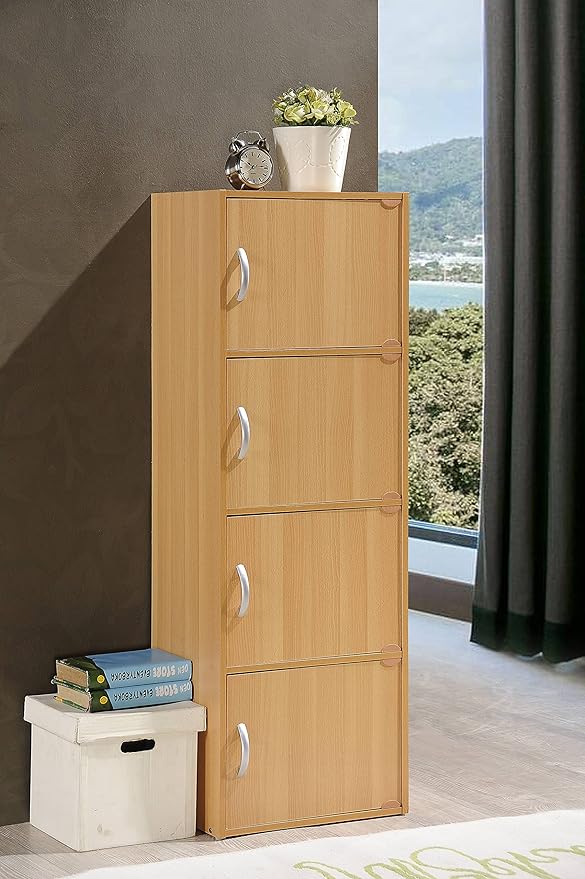 HODEDAH IMPORT 4-Shelf Bookcase Cabinet, Beech