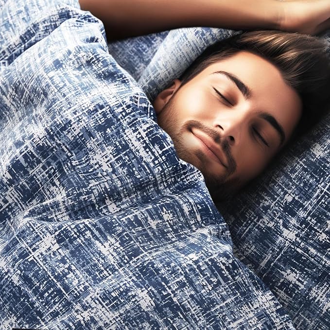 Hyde Lane Comforter King Size for Men, Blue Modern Farmhouse Aesthetic Soft Bedding Set, Masculine Plaid Lines Pattern Bed Sets for All Season, 3 Pieces includes 1 Comforter, 2 Shams (104"x 90")
