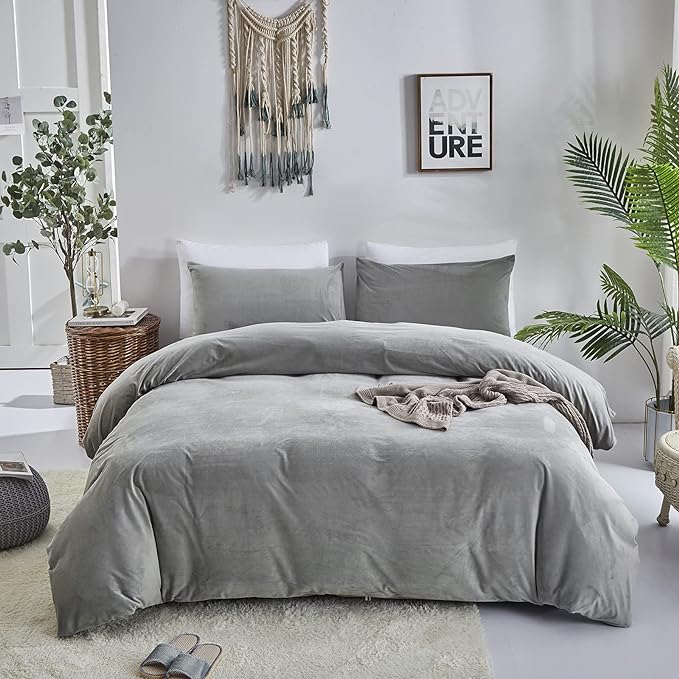 Wellboo Grey Comforter Sets California King Women Men Gray Fluffy Bedding Comforters Cal King Solid Dark Grey Velvet Aesthetic Quilts Soft Warm Winter Plush Blanket Plain Gray Flannel Thick Sherpa Bed