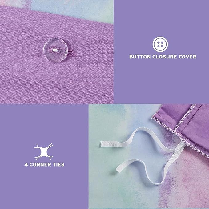 Intelligent Design Duvet Cover Twin Bedding Sets for Girls & Boys Watercolor Tie Dye Twin Duvet Cover Set Kids, Microfiber Twin Size Duvet Cover Set, Pillow Cassiopeia, Twin/Twin XL Lavender 3 Piece