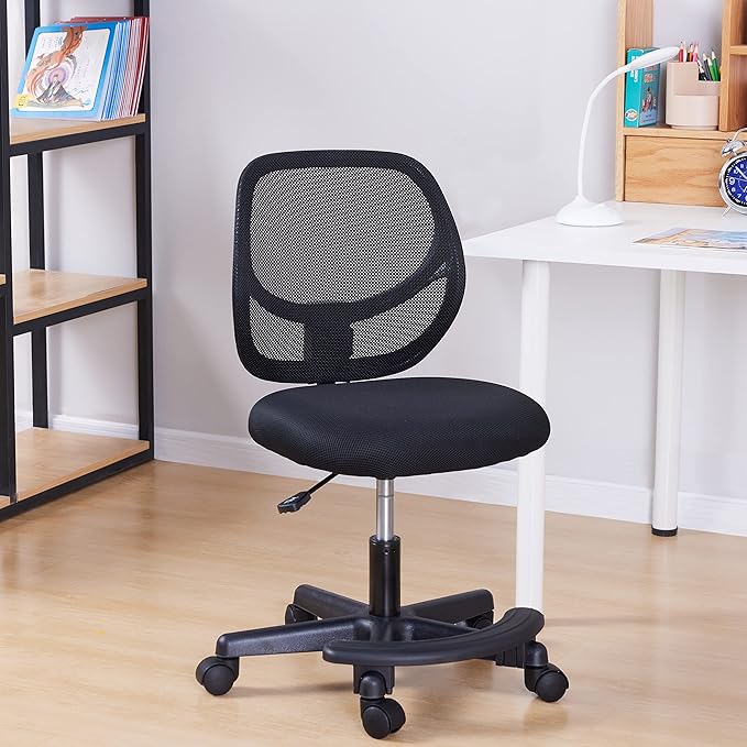 Amazon Basics Kids Adjustable Mesh Low-Back Swivel Study Desk Chair with Footrest, Black