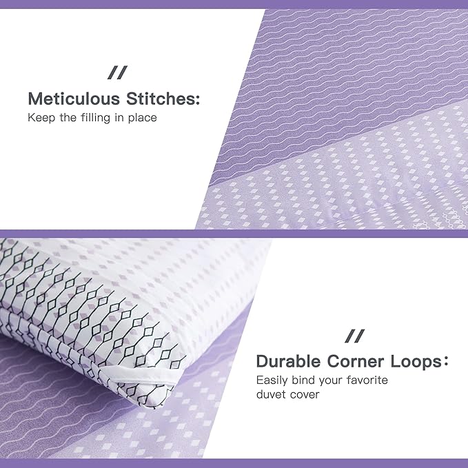 Litanika Lavender Comforter Set King - 3 Pieces Lightweight Lavender Purple White Colorblock Stripe Fluffy Bedding Comforter Sets, All Season Bed Set