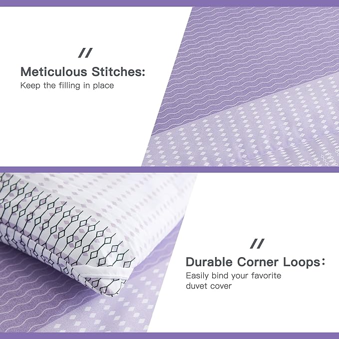 Litanika Lavender Comforter Set Queen - 3 Pieces Lightweight Lavender Purple White Colorblock Stripe Fluffy Bedding Comforter Sets, All Season Bed Set