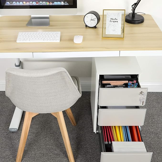 YITAHOME 3-Drawer Metal Filing Cabinet Office Drawers with Keys, Compact Slim Portable File Cabinet, Pre-Built Office Storage Cabinet for A4/Letter/Legal (Gray and White)