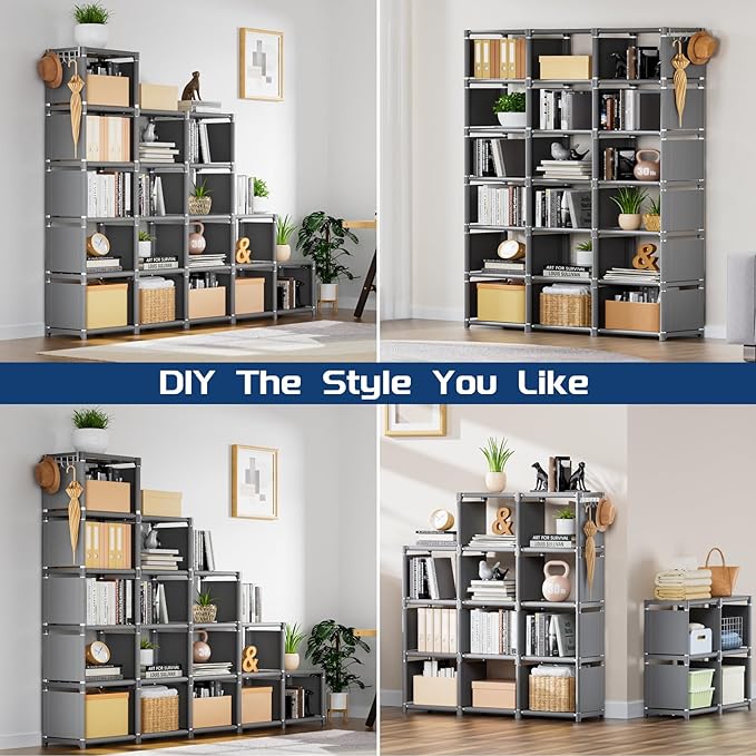 Mavivegue Bookshelf,18 Cube Storage Organizer,Extra Large Book Shelf Organizer,Tall Bookcase Shelf,Book Cases/Shelves,Grey Cube Shelf,Cubbies Closet Shelves for Bedroom,Living Room,Home,Office