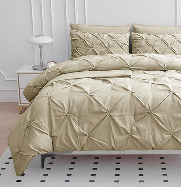 LANE LINEN Split King Size Bedding Comforter Set, Soft 8 Piece Split King Bed in a Bag with 1 King Size Comforter, 1 King Size Flat Sheet, 2 Twin XL Fitted Sheets, 2 Pillowcases & 2 Shams - Linen