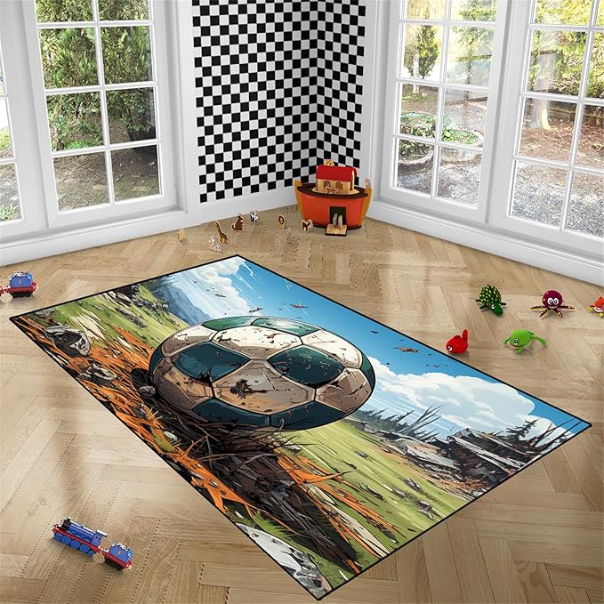 Football Rug for Boys Bedroom - Kids Rug Football Rug Basketball Rugs for Teen Boys Bedroom Football Carpet for Boys Bedroom Football Rugs for Boys Girls Sports Room,3'×5'