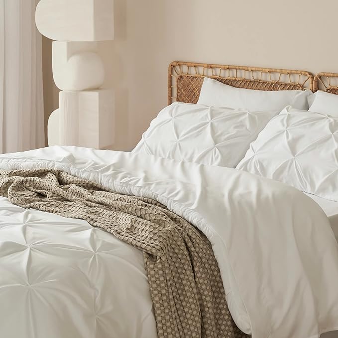 Bedsure California King Comforter Set - Cal King Bed Set 7 Pieces, Pinch Pleat Ivory Cali King Bedding Set with Comforter, Sheets, Pillowcases & Shams