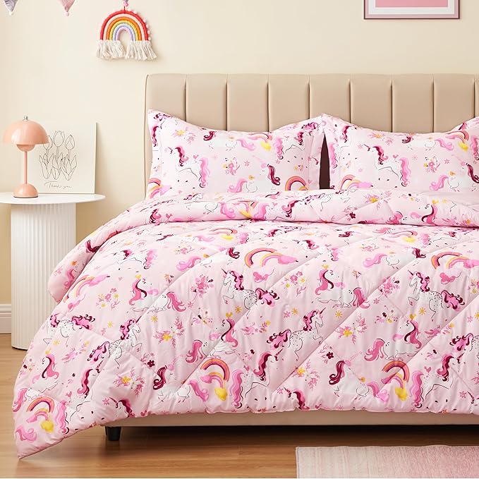 Twin Unicorn Comforters for Boys, 3 Pieces Kids Unicorn Bedding Kids Comforter Sets, Super Soft Lightweight for All Seasons, Includes 1 Comforter (88"x88") and 2 Pillowcase (20"x26"+2")