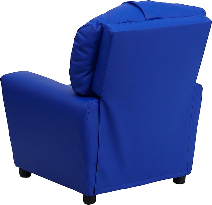 Flash Furniture Chandler Vinyl Kids Recliner with Cup Holder and Safety Recline, Contemporary Reclining Chair for Kids, Supports up to 90 lbs., Blue