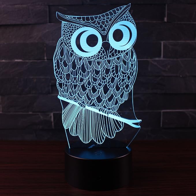 3D Illusion Night Light Owl Toys, Owl Bedside Lights Birthday Gift for Kids, Big Size 7 Color Changing USB LED Table Desk Optical Illusion Lamps Home Decors for Great Xmas Birthday Gifts