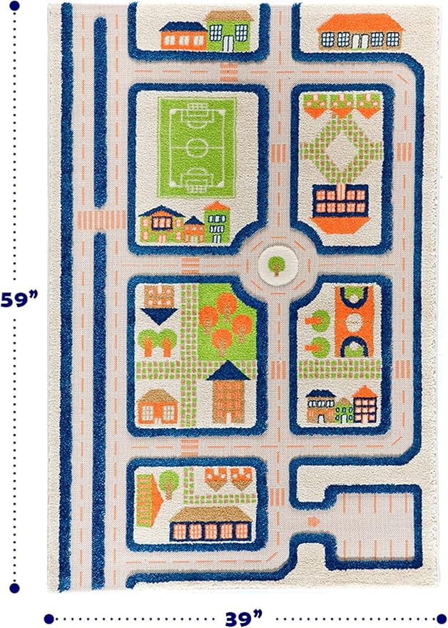 IVI 3D Play Carpets, 71 x 52.5 Inch, Traffic Educational Toddler Mat Rug for Bedroom, Kids Den, or Playroom, Large
