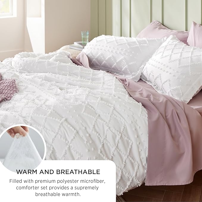 Bedsure Twin/Twin XL Comforter Set - Taupe Boho Twin Extra Long Comforter Set for College, Shabby Chic Dorm Bedding Set, 2 Pieces Modern Farmhouse Bed Set, includes 1 Pillow Sham
