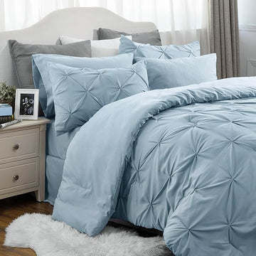 Bedsure Blue Comforter Set Full - Bedding Sets Full 7 Pieces, Bed in a Bag Light Blue Bed Sets with Comforter, Sheets, Pillowcases & Shams, Adult & Kids Bedding