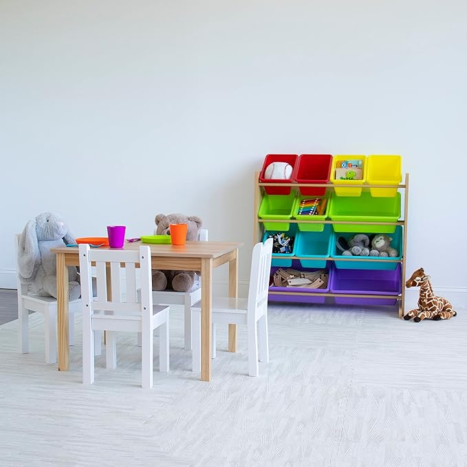 Humble Crew Kids Toy Storage Organizer with 12 Storage Bins, Rainbow/Natural Wood