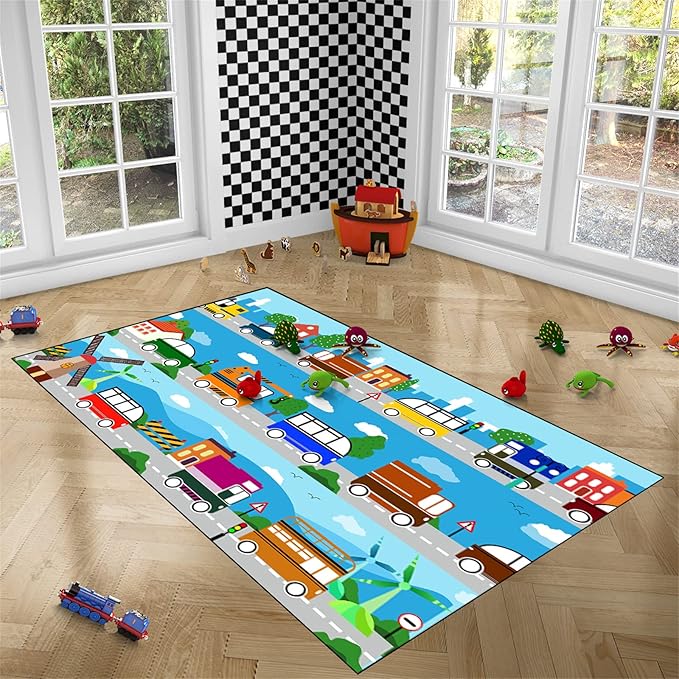 Car Carpet for Kids Kids Rugs for Playroom Car Track Rug Road Rug for Kids Car Play Rug Road Carpet for Toy Cars Car Track Rugs for Boys Car Rug for Boys Room 3'×5'