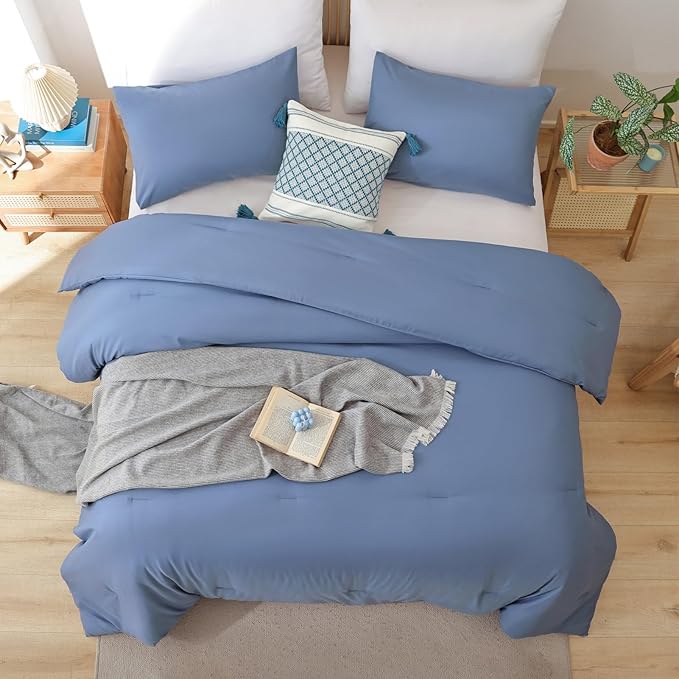 ROSGONIA Twin Comforter for College Girls Boys Slate Blue,1 Blue Comforter & 1 Pillowcase All Season Kids Comforter Sets Lightweight Dorm Bedding