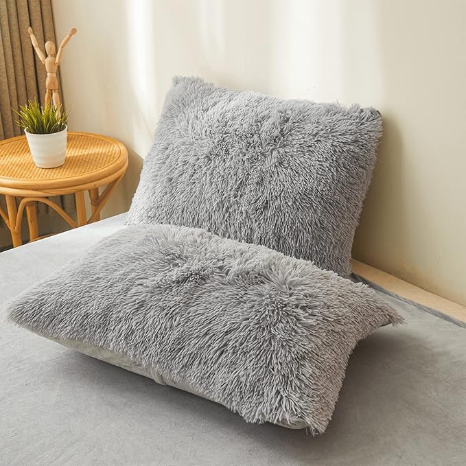 FOPPA Gray fluffy Comforter Cover Set king- Ultra Soft fluffy gray Bedding Sets 3 Pieces (1 Duvet Cover + 2 Pillow case) pink fluffy bed set (Gray, King)