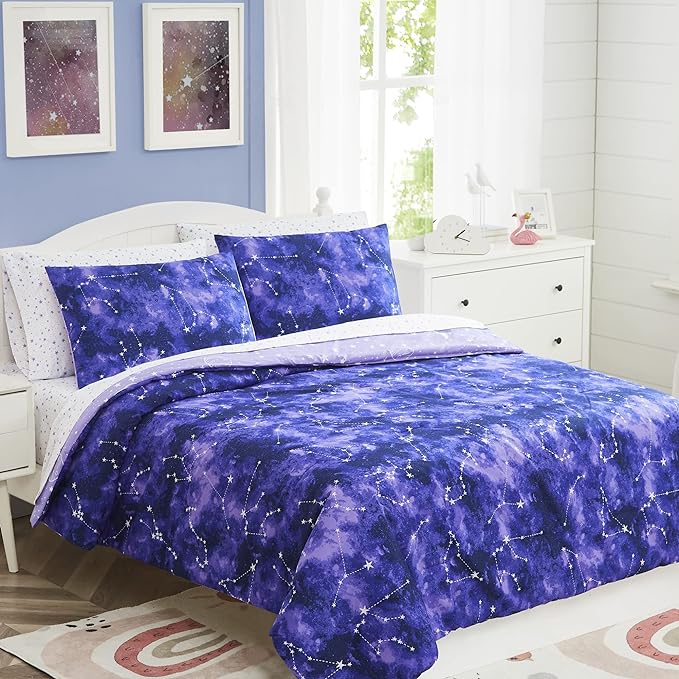 KALEIDOSPACE Full Size Comforter Sets - Bedding Sets Full 7 Pieces, Glow in The Dark Bed in A Bag Full, Lightweight Galaxy Bedding Sets for Kids, Teens, Women & Men
