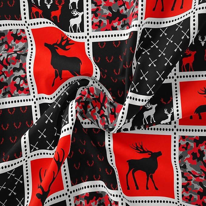 Tailor Shop Deer Comforter Sets for Kids Boys Teens Camo Comforter Sets King Red and Black Bedding Set Room Decor with 2 Pillowcase