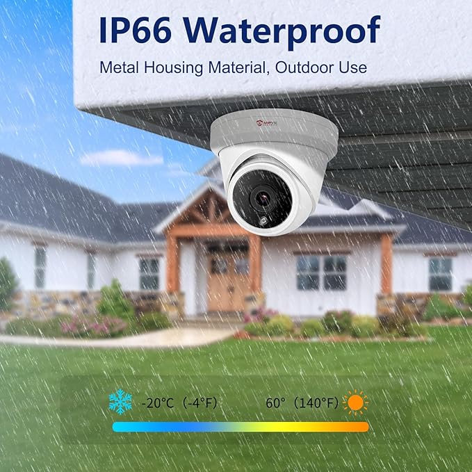 Anpviz 5MP IP PoE Dome Security Camera with Mic/Audio, Turret Camera Outdoor with Human Detection, IP66 Weatherproof, 98FT Night Vision, 2.8mm Wide Angle, Full Metal (U Series)