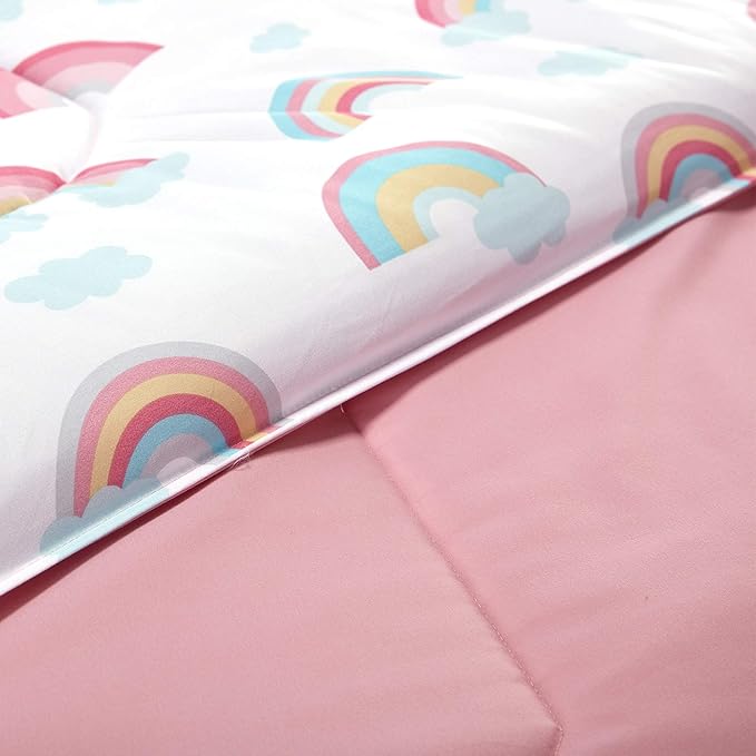 SLEEP ZONE Kids Twin Bedding Comforter Set - Super Cute & Soft Kids Bedding 5 Pieces Set with Comforter, Sheet, Pillowcase & Sham (Pink Rainbow)