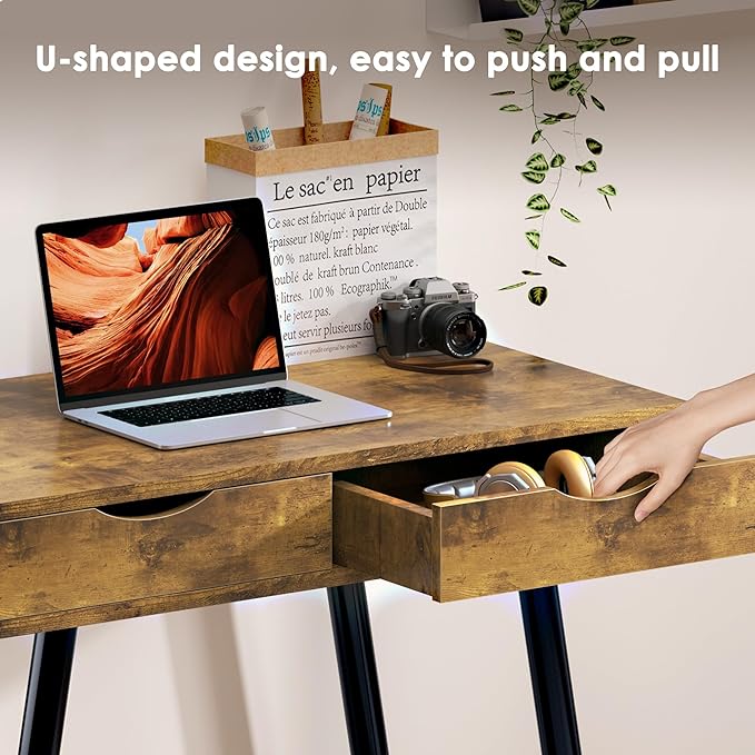SogesHome 43.3'' Computer Desk, Home Office Work Table with 3-Drawers, Gaming Working Writing Table, Vintage Brown
