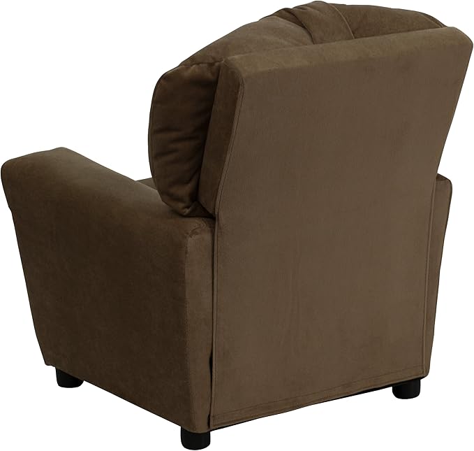 Flash Furniture Chandler Microfiber Kids Recliner with Cup Holder and Safety Recline, Contemporary Reclining Chair for Kids, Supports up to 90 lbs., Brown