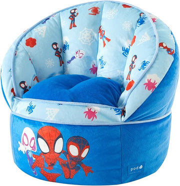 Idea Nuova Marvel Spidey and His Amazing Friends Blue Round Bean Bag Chair for Kids, Ages 3+, Large