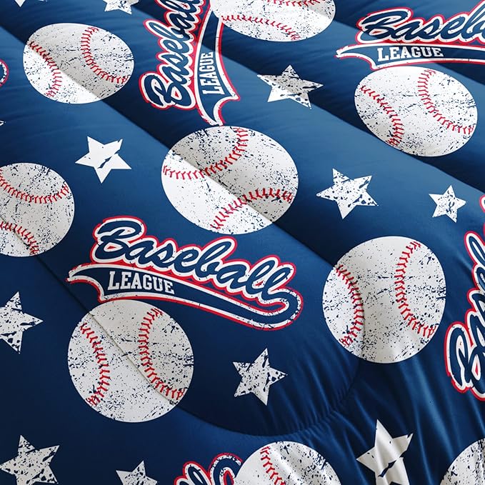 3D Baseballs Comforter Twin Size,Blue Baseball Kids Comforter Set,3Pcs Bedding Set Printed Comforter with 2 Pillowcases,Down Alternative,Soft and Lightweight,for All Seasons