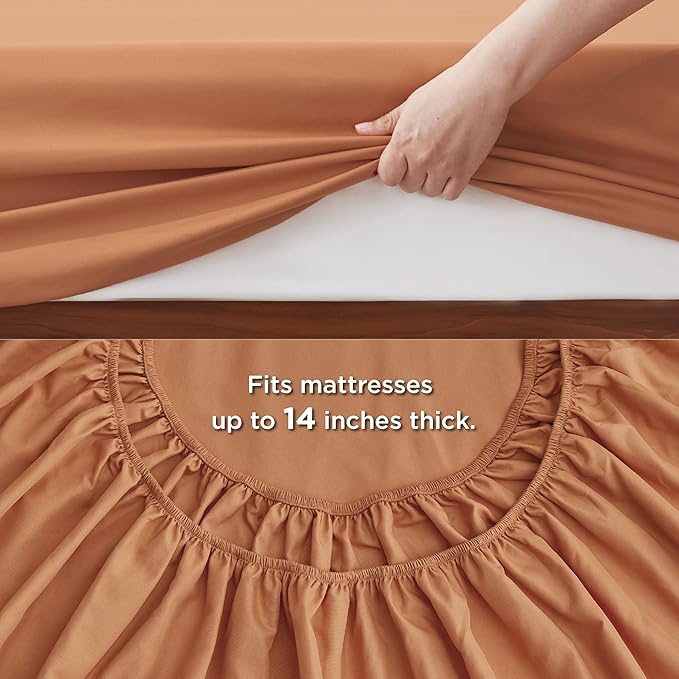 Bedsure Burnt Orange Twin XL Comforter Set - 5 Pieces Solid Twin XL Bed in a Bag for College, Twin XL Bed Set Burnt Orange with Comforters, Sheets, Pillowcase & Sham, Extra Long Twin Comforter Set