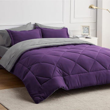 Bedsure Purple King Comforter Set - 7 Pieces Reversible Bed Set Bed in a Bag King with Comforters, Sheets, Pillowcases & Shams, King Bedding Sets