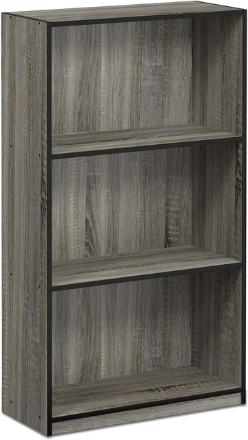 FURINNO Basic 3-Tier Bookcase Storage Shelves, French Oak Grey/Black