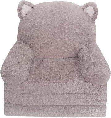 Kids Couch Fold Out Soft Toddler Chairs,Toddler Armrest Chair Bed for Play,Gift for 0-3 Years,Grey Kitty