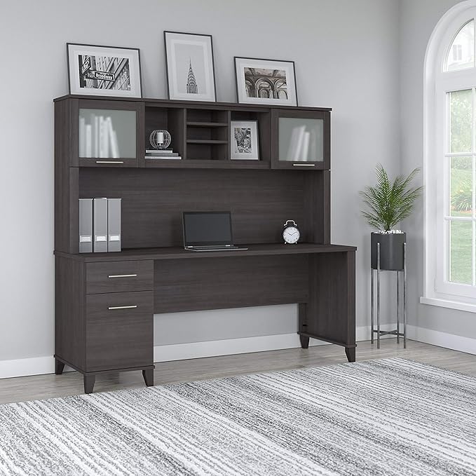 Bush SET018SG Somerset 72-Inch Computer Desk with Drawers and Hutch, Storm Gray