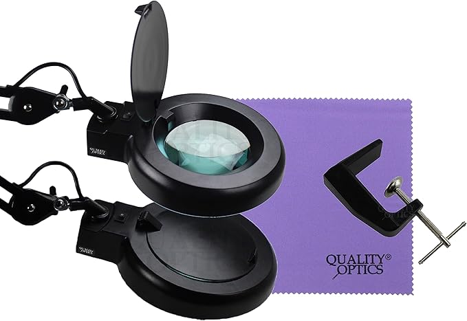 Quality Optics® Professional Series Illuminated Workstation Swing Arm Magnifier 8LED Diopter