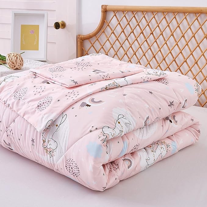 JSD Pink Unicorn Kids Comforter Set for Girls, 3 Pieces Full Microfiber Comforter with Pillow Sham, Soft Comfortable Machine Washable