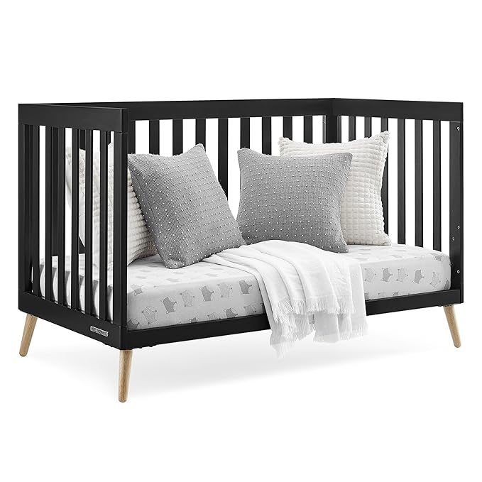 Delta Children Essex 4-in-1 Convertible Baby Crib, Ebony with Natural Legs