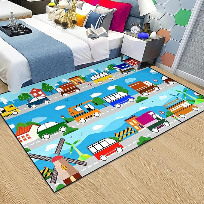 Car Carpet for Kids Kids Rugs for Playroom Car Track Rug Road Rug for Kids Car Play Rug Road Carpet for Toy Cars Car Track Rugs for Boys Car Rug for Boys Room 5'×7'