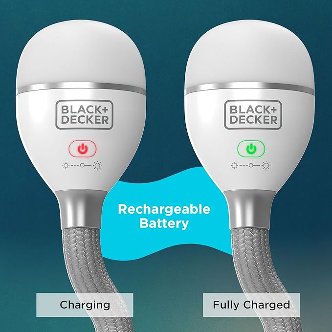 BLACK+DECKER Snake Light, Use for Book Light, Desk Light, and Work Light, 2 Settings, Flexible and Rechargeable (BDCFSL01)